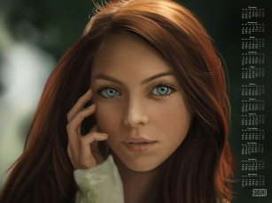 Картинка календари рисованные +векторная+графика девушка 2018 взгляд лицо