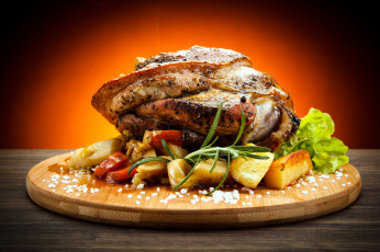 Картинка еда мясные+блюда рулька розмарин мясо