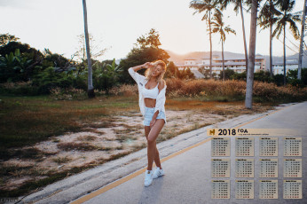 Картинка календари девушки 2018 дорога растения здание очки эмоции