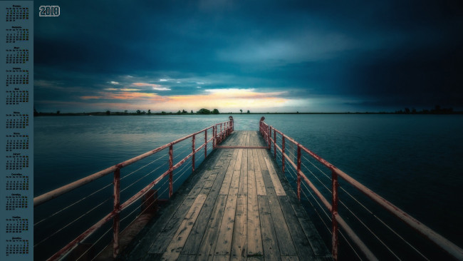Обои картинки фото календари, природа, 2018, водоем, мост, облака