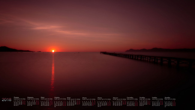 Обои картинки фото календари, природа, водоем, 2018, закат