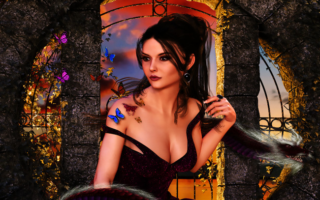 Обои картинки фото 3д графика, люди , people, взгляд, девушка, фон