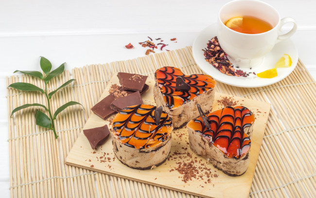 Обои картинки фото еда, пирожные,  кексы,  печенье, сладости, чай, зелень