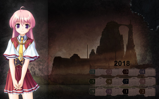 Обои картинки фото календари, аниме, 2018, девушка, взгляд