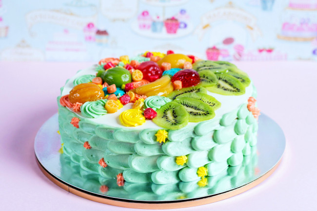 Обои картинки фото еда, торты, киви, глазурь, торт, фруктовый