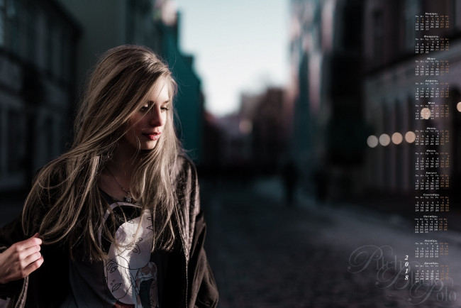 Обои картинки фото календари, девушки, 2018, улица