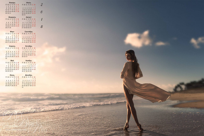 Обои картинки фото календари, девушки, 2018, водоем