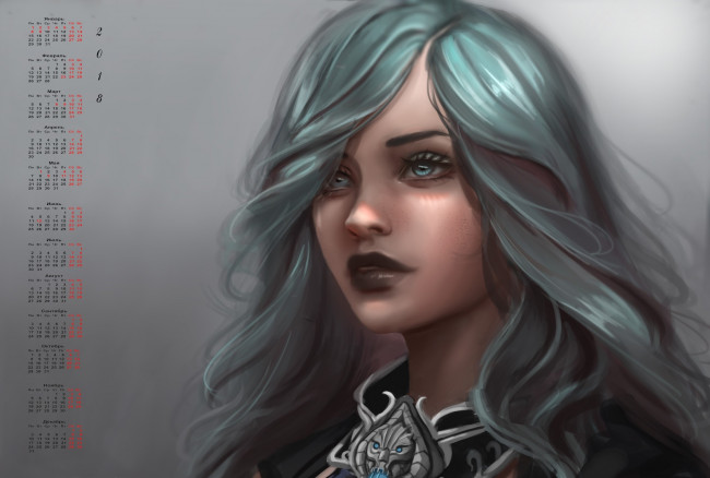 Обои картинки фото календари, рисованные,  векторная графика, 2018, девушка, взгляд, лицо