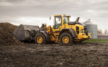 Картинка volvo+l70h техника фронтальные+погрузчики специальная колесный погрузчик l70h шведская volvo