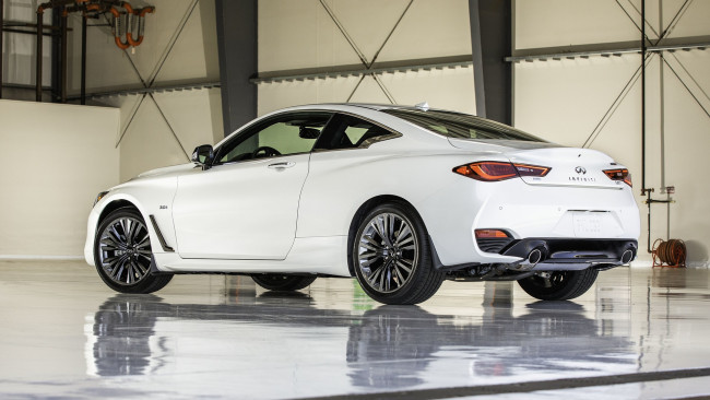 Обои картинки фото 2020 infiniti q60 edition 30, автомобили, infiniti, купе, вид, сзади, юбилейный, q60, edition, 30, 2020, белый
