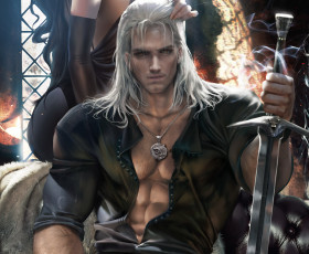 Картинка рисованное кино +мультфильмы ведьмак геральт меч