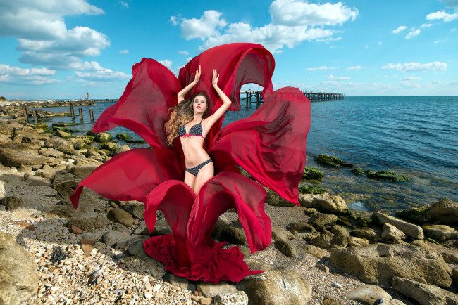 Обои картинки фото девушки, - рыжеволосые и разноцветные, бикини, поза