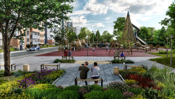 Картинка города -+другое дома площадка дети пары цветы