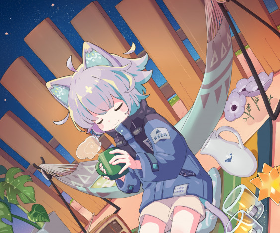 Обои картинки фото аниме, животные,  существа, девушка