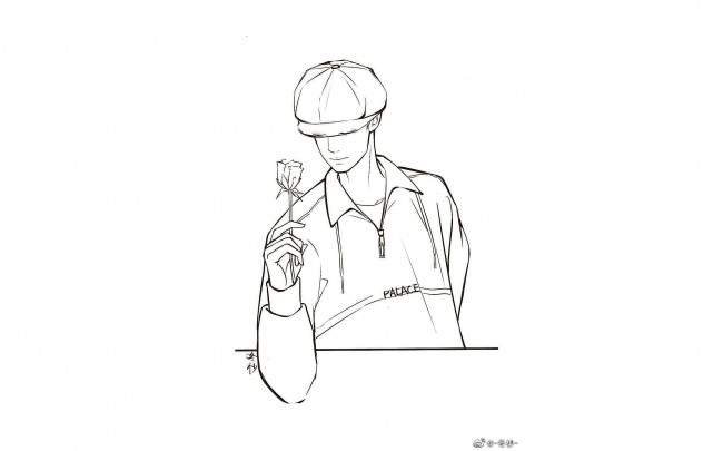 Обои картинки фото рисованное, люди, ван, ибо, кепка, цветок