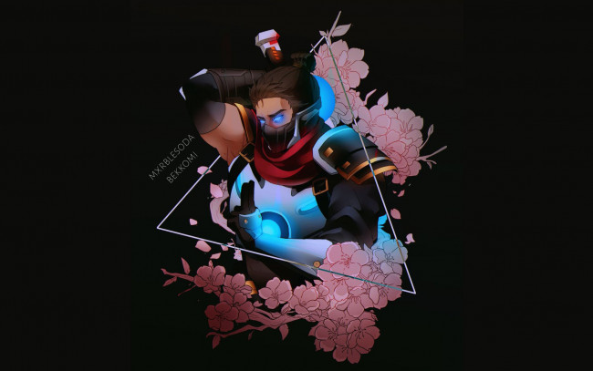 Обои картинки фото видео игры, league of legends, воин, оружие, треугольник, ветка, цветение, shen