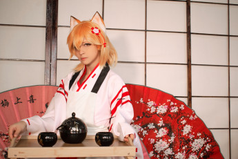 обоя yameeka, девушки, - креатив,  косплей, образ, костюм, ушки, посуда