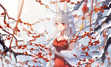 Картинка аниме зима +новый+год +рождество девушка