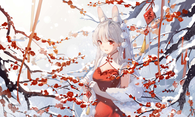 Обои картинки фото аниме, зима,  новый год,  рождество, девушка