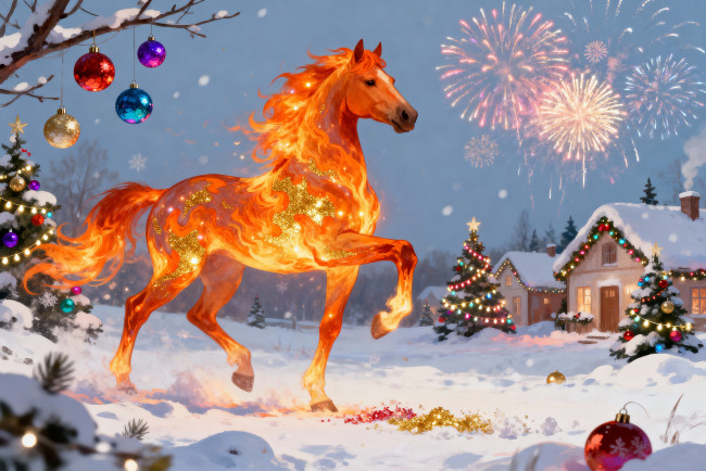 Обои картинки фото праздничные, - разное , новый год, лошадь, новый, год
