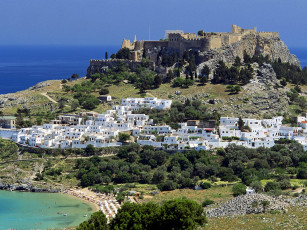 обоя lindos, rhodes, dodecanese, islands, greece, города, пейзажи
