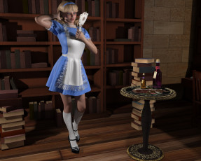 Картинка 3д+графика люди+ people девушка взгляд фон зеркало столик книги