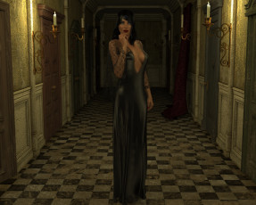 Картинка 3д+графика люди+ people фон взгляд девушка свечи коридор