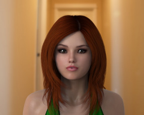 Картинка 3д+графика портрет+ portraits рыжая фон взгляд девушка