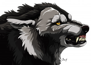 Картинка рисованное животные +волки фон собака