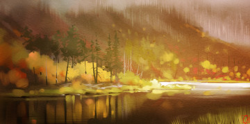 Картинка рисованное природа деревья лес рисунок