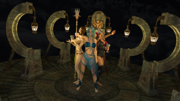 Картинка 3д+графика фантазия+ fantasy чаша шест фонари фон взгляд девушки