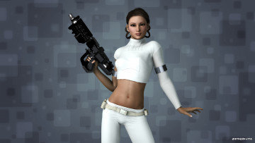 Картинка 3д+графика фантазия+ fantasy фон девушка взгляд оружие