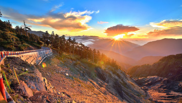 Картинка природа восходы закаты горы трасса заря обрыв