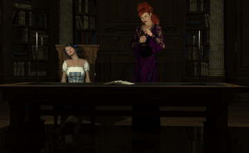 Картинка 3д+графика люди+ people девушки взгляд фон стол книга свечи