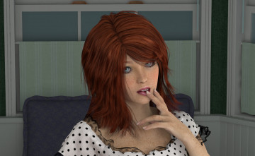 Картинка 3д+графика портрет+ portraits рыжая фон взгляд девушка