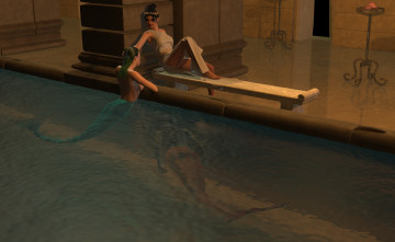 Картинка 3д+графика существа+ creatures русалка бассейн фон взгляд девушка