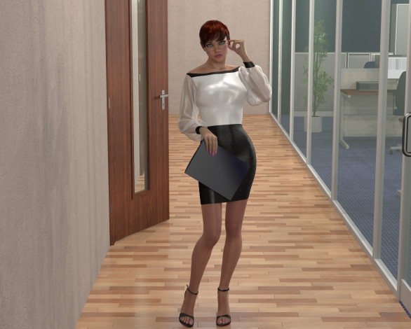 Обои картинки фото 3д графика, люди , people, девушка, фон, коридор, взгляд