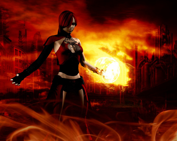 Обои картинки фото 3д графика, фантазия , fantasy, город, фон, взгляд, девушка