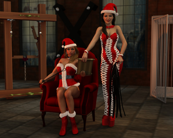 Обои картинки фото 3д графика, праздники , holidays, улыбки, кресло, шляпы, девушки, взгляд, фон