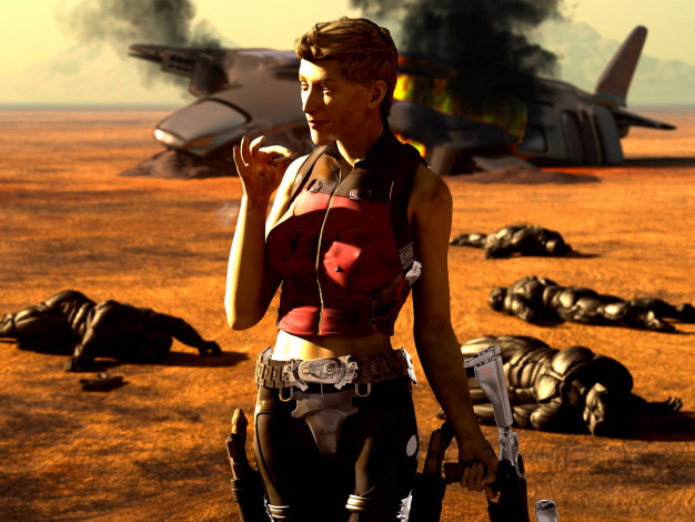 Обои картинки фото 3д графика, фантазия , fantasy, оружие, трупы, девушка