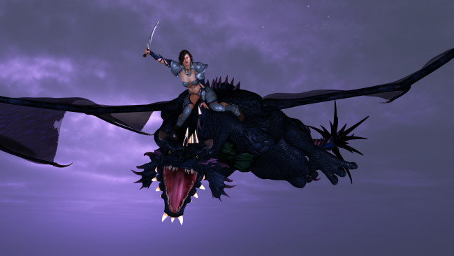 Обои картинки фото 3д графика, фантазия , fantasy, полет, девушка, дракон