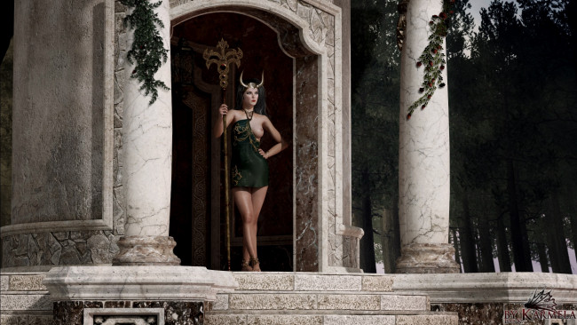 Обои картинки фото 3д графика, существа , creatures, замок, лестница, шест, кастаника, взгляд, фон