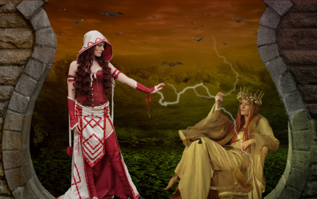 Обои картинки фото 3д графика, фантазия , fantasy, фон, взгляд, девушки