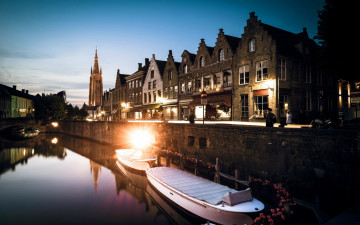 Картинка города брюгге+ бельгия река мост вечер