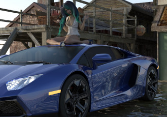 Картинка 3д+графика люди-авто мото+ people-+car+ +moto автомобиль фон взгляд девушка