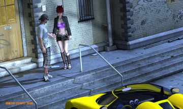 Картинка 3д+графика люди-авто мото+ people-+car+ +moto девушка взгляд фон автомобиль парень