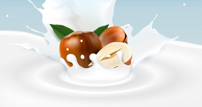 Обои картинки фото векторная графика, еда , food, фундук, фон, орехи, молоко