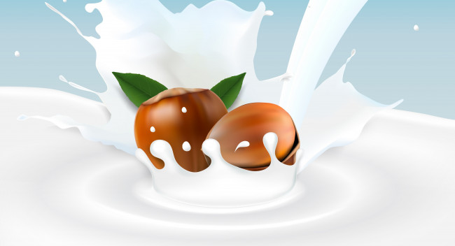 Обои картинки фото векторная графика, еда , food, фундук, фон, молоко, орехи