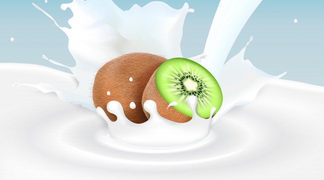 Обои картинки фото векторная графика, еда , food, молоко, киви, фон