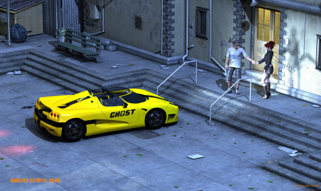 Обои картинки фото 3д графика, люди-авто, мото , people- car ,  moto, взгляд, фон, девушка, автомобиль, парень